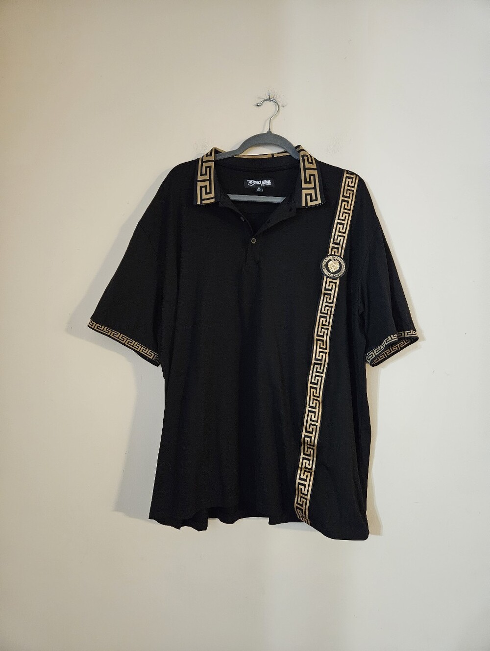 Stacy Adams Black Polo with Gold Greek Key Trim, Size 3XL